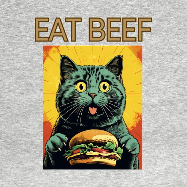 Retro Vintage Cat - Eat Beef Design | Quirky Feline Art by KittyStampedeCo